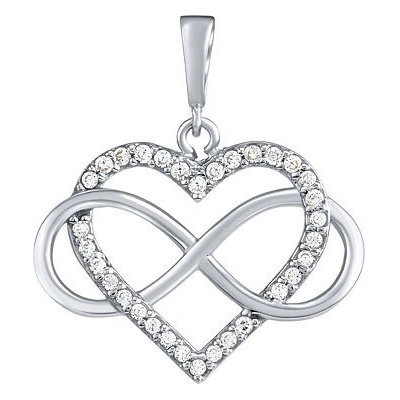 SILVEGO Prívesok srdce s infinity Jade z bieleho zlata a Brilliance Zirconia PRGPK0068PGW