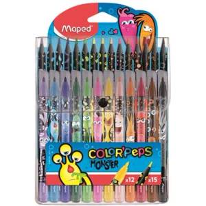 Maped Комплект химикалка и цветен молив, MAPED "ColorPeps Monster" 12+15 различни цвята 984718 (984718)