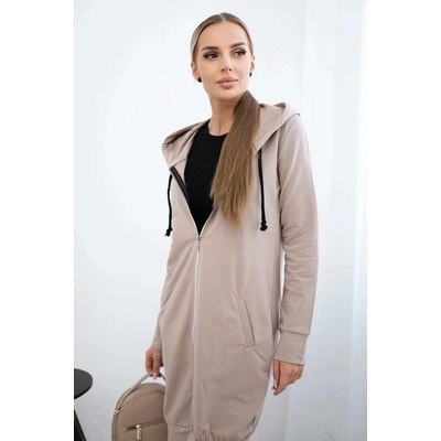 Fashionweek Dámska maxi bavlnená mikina so zipsom K8924 Cappuccino