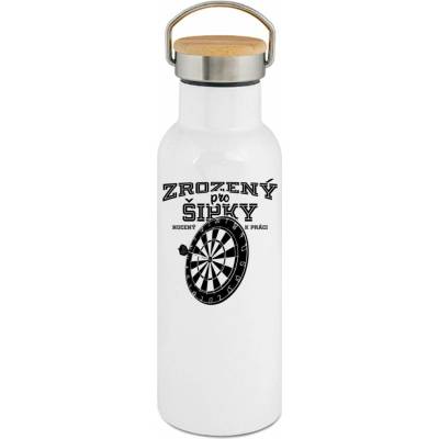123TRIKO termoska Zrozený pro šipky, nucený k práci. Bílý tisk 500 ml