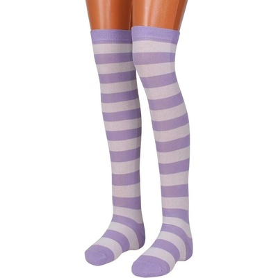 Дамски 7/8 чорапи на райе в бяло и цвят люляк