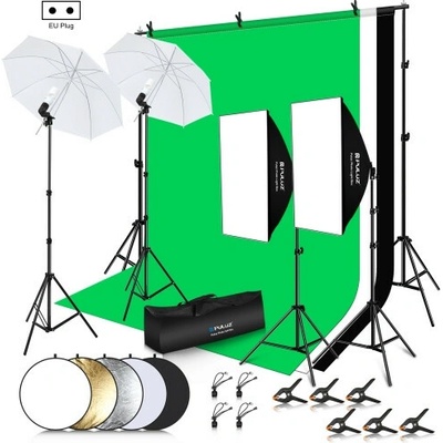 PULUZ Fotografická štúdiová súprava - pozadie, 2 x softbox, 2 x fotografický štít, statívy, žiarovky, odrazové dosky