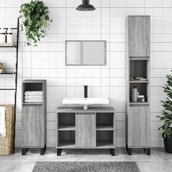 vidaXL Комплект мебели за баня от 3 части сив сонома инженерно дърво (3190313)