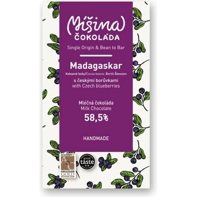 Míšina čokoláda mliečná 58,5% Madagaskar s českými borůvkami 50 g