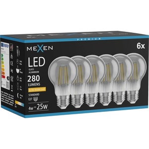 Mexen Vintis 6x LED филаментна крушка E27, A60, 4W, Топло - 2200K, 280 lm, дим - L150-E27-0422-70x06 (L150-E27-0422-70x06)