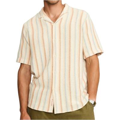 Revolution Мъжка риза с копчета Revolution Cuban Shirt Striped S/S Shirt - Offwhite (033-3267-0613)