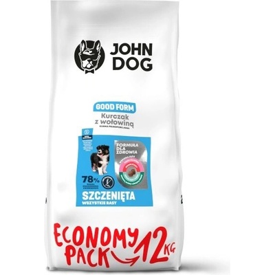 JOHN DOG JOHN DOG Good Form Puppy Храна за кучета, суха, за малки на възраст, пилешко с говеждо, 12 kg
