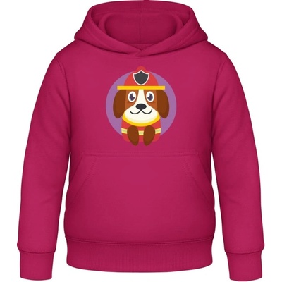 AWDis detská mikina s kapucňu Dizajn so psom pre deti hasič Zvodná ružová