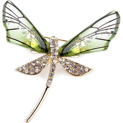 Stoklasa brož s broušenými kamínky vážka, motýl 3 zelená sv. vážka
