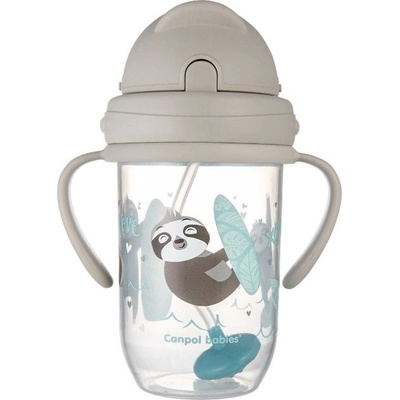 Canpol Чаша със сламка Canpol - Exotic Animals, 270 ml, сива (56/606_grey)