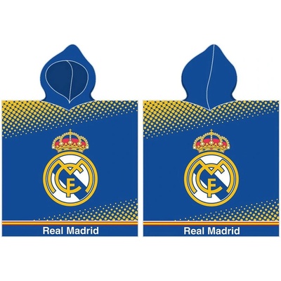 Carbotex Dětské pončo 55 x 110 cm Real Madrid 4176 Herb blue yellow dots kapuce ručník