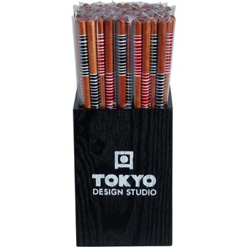 Tokyo Design Studio Čínske paličky hnedé s červeno biely prúžok