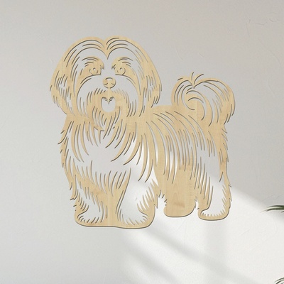 dřevo života Dřevěný obraz Havanský psík (Havanese) Zvolte rozměr šxv (cm): 38x40, Zvolte barvu dekoru: Javor
