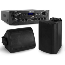 Power Dynamics PV220BT Ozvučovací set 2 ks nástěnných reproduktorů BG040 a 2zónového zesilovače s Bluetooth, černý