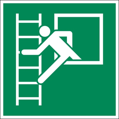 Značka Únikový východ s rebríkom, ISO 7010, plast, fotoluminiscenčná, 200 x 200 mm, 5 ks