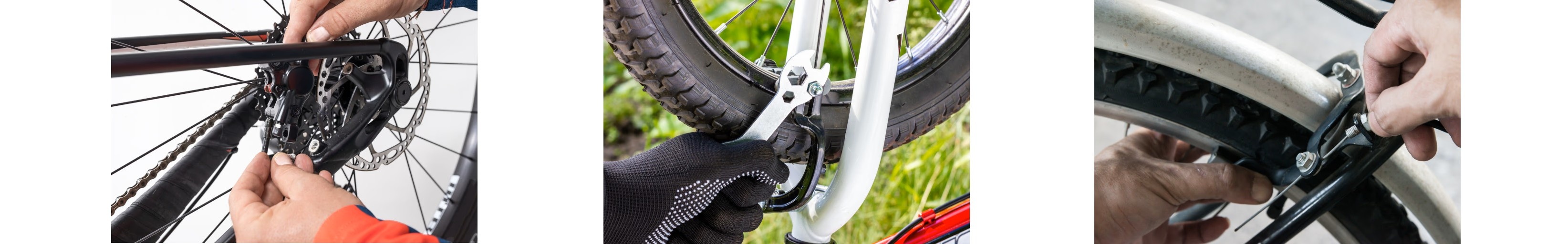 Un bărbat reglează frânele bicicletei
