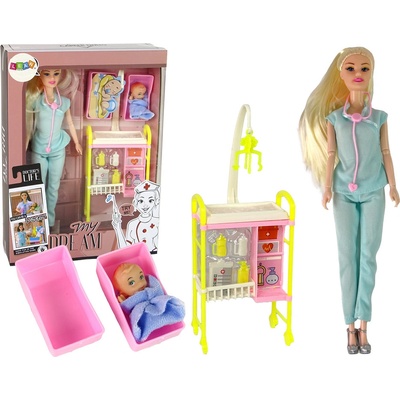 Lean Toys doktorka s bábätkom a doplnkami v modrom oblečení