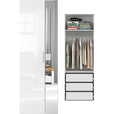 BRW Гардероб flex - бял гланц/огледален - 75*66*218 (f57-szafa_zestaw_14-bi/blp/sz-kpl01)