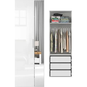 BRW Гардероб flex 75 / 66 / 218 см бял гланц с огледало (f57-szafa_zestaw_14-bi/blp/sz-kpl01)