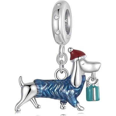 P&J Jewellery Stříbrný visací přívěsek Vánoční jezevčík SB130