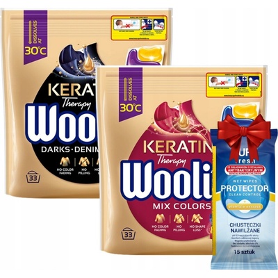 Woolite Keratin kapsle na praní Color + Black 2 x 33 PD + Dárek