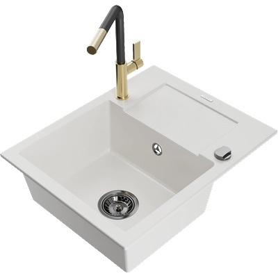 Mexen Enzo гранитна мивка с 1 камера с отцедник и кухненски смесител Flora, (6506-20-670401-57-B)