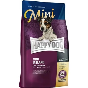 Happy Dog Mini Ireland - храна за чувствителни кучета от дребни породи, склонни към алергични прояви, със сьомга, заешко, ечемик и овес 10 кг, Германия - 61221