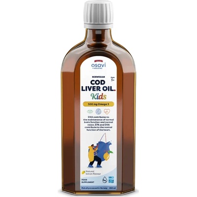 Osavi Norwegian Cod Liver Oil Kids Olej z tresčej pečene pre deti citrón, 500 mg Omega-3 250 ml