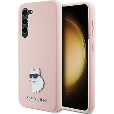Karl Lagerfeld Silicone Samsung Galaxy S23 Plus Růžový Choupette kovový odznak KLHCS23MSMHCNPP