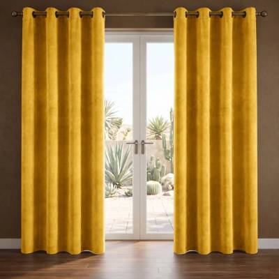 Dekorační velvet závěs s kroužky VERMONT mustard/hořčicová 140x250 cm (cena za 1 kus) MyBestHome