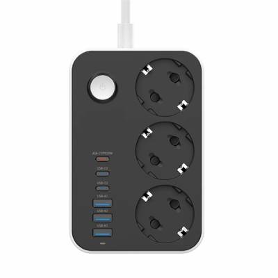 ColorWay Мрежова разпределителна кутия, CW-CHE36PDB, 3 гнезда, 6xUSB (3USB-A + 3TYPE-C) (20W), черна (CW-CHE36PDB)