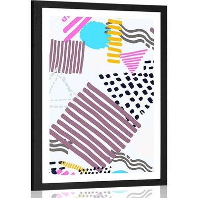 Plakát s paspartou Memphis vzor v pop-art stylu - 60x90 no frame