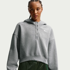 Nike Дамски суичър Nike Womens Sportswear Phoenix Fleece Oversized Cropped Henley Over the Head Hoodie - Dk Grey Heath