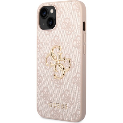GUESS Предпазен калъф Guess PU 4G Metal Logo за iPhone 15, розов