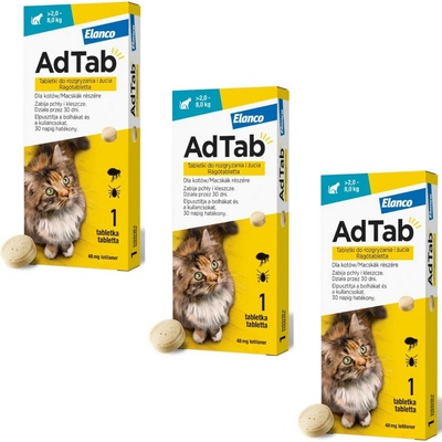 Elanco AdTab Tablety proti blechám a klíšťatům (>2,0-8,0 kg) 3 x (1x 48 mg) – Zboží Mobilmania