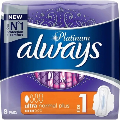 Always Дамски превръзки с крилца Always Platinum - Ultra Normal Plus, 8 броя