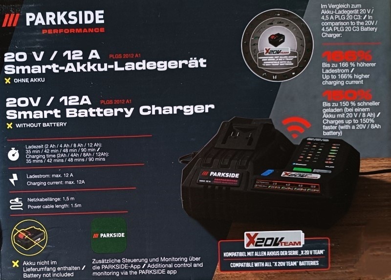Parkside Smart Battery Charger CHARGEUR DE BATTERIE SMART 20V 12 A