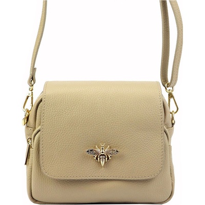 Kožená crossbody kabelka s broží menší béžová