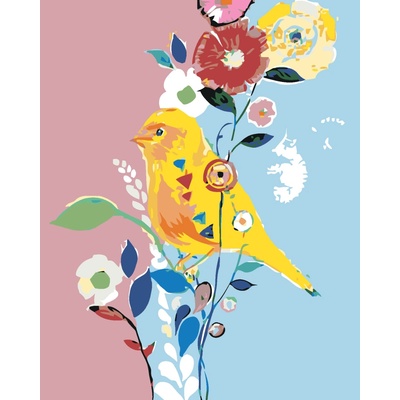 ZUTY Malování podle čísel ŽLUTÝ PTÁČEK S KVĚTINAMI 80 x 100 cm