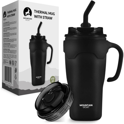 Mountain Goat termohrnček so slamkou 650 ml čierny
