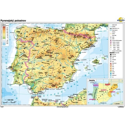 Cartographia Pyrenejský polostrov (140x100 cm – 1:1000000), nástenná, fóliovaná, lištovaná