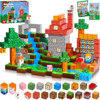 Магнитни кубчета - 150 части (Minecraft стил - къща и водопад) 2см