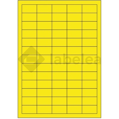 Labelea Samolepiace etikety 38x21,2 mm farebné papierové, na hárku A4, pre laserovú a atramentovú tlač, Farba etikiet Žltá, Počet hárkov v balení 100 EPY038021PY065S