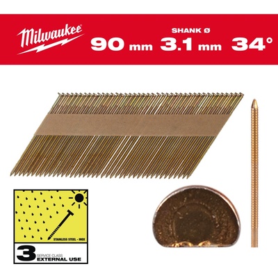 MILWAUKEE Hřebíky 34° Polokruhová hl. 90 mm RS HDG SC3 - 2 200 ks 4932492615