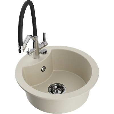 Mexen Diego гранитна мивка с 1 отделение и кухненски смесител Duo, бежов - 6512-69-671701-07-B (6512-69-671701-07-B)