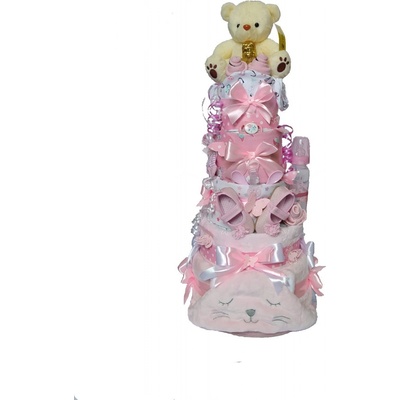 MAXI BabyTorta päťposchodová ružová plienková torta pre bábätko (35x35x75) PREMIUM