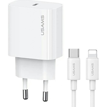USAMS Зарядно устройство, Usams, CC226 T65 PD, 20W, Lightning кабел, бяло, 42.6x27.6x79мм ( )