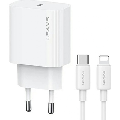 USAMS Зарядно устройство, Usams, CC226 T65 PD, 20W, Lightning кабел, бяло, 42.6x27.6x79мм ( )