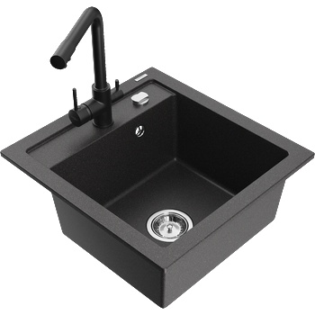 Mexen Vito гранитна мивка с 1 отделение и кухненски смесител Duero, черен на петна - 6503-76-671600-70 (6503-76-671600-70)