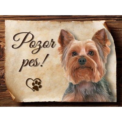 Sport hobby Cedulka Yorkšírský terier Pozor pes CP1293 20 x 15 cm